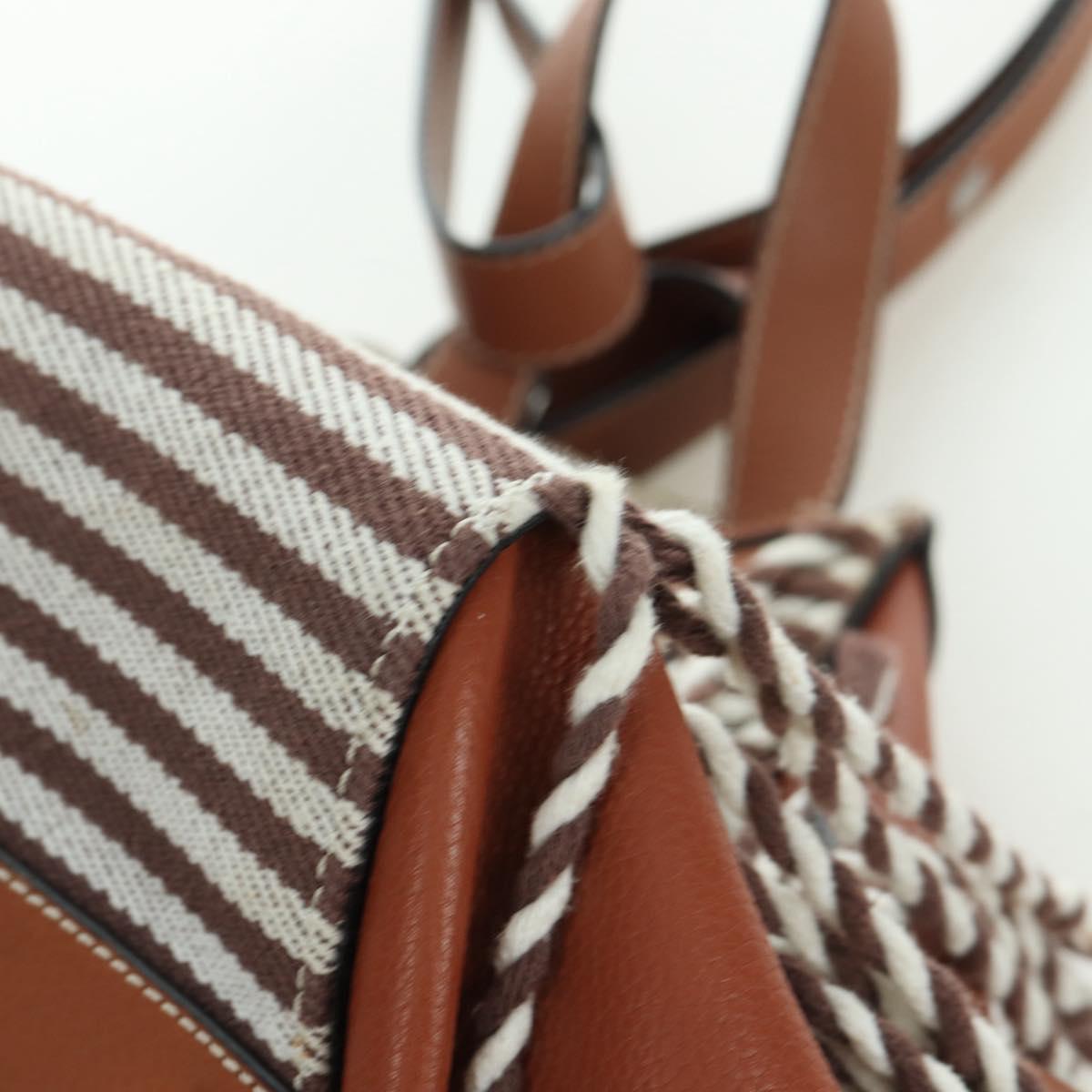LOEWE Hammock Small Hand Bag Canvas Leather 2way Brown Silver Auth BAZ780V