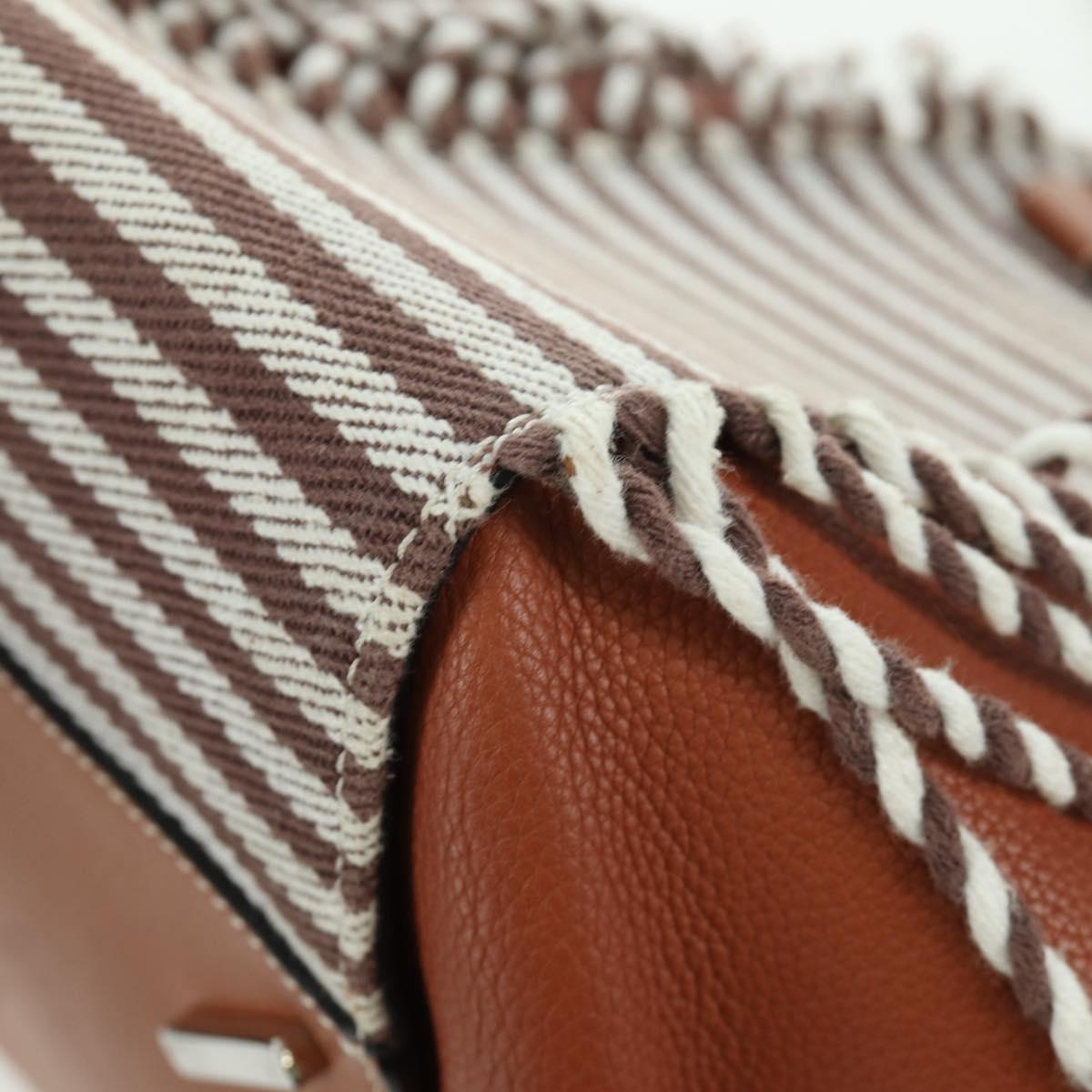 LOEWE Hammock Small Hand Bag Canvas Leather 2way Brown Silver Auth BAZ780V
