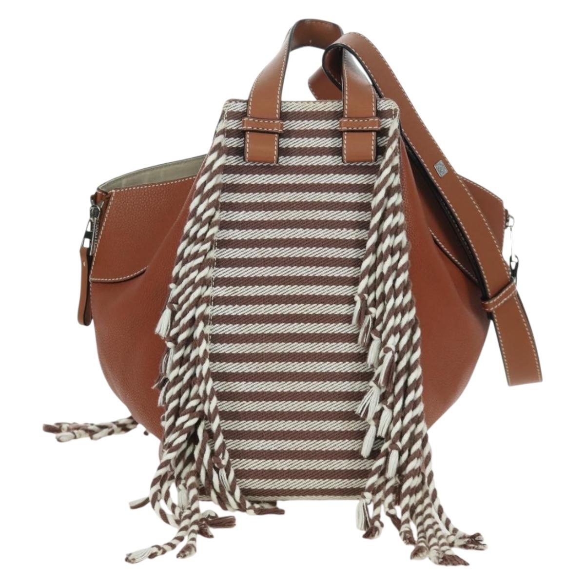 LOEWE Hammock Small Hand Bag Canvas Leather 2way Brown Silver Auth BAZ780V