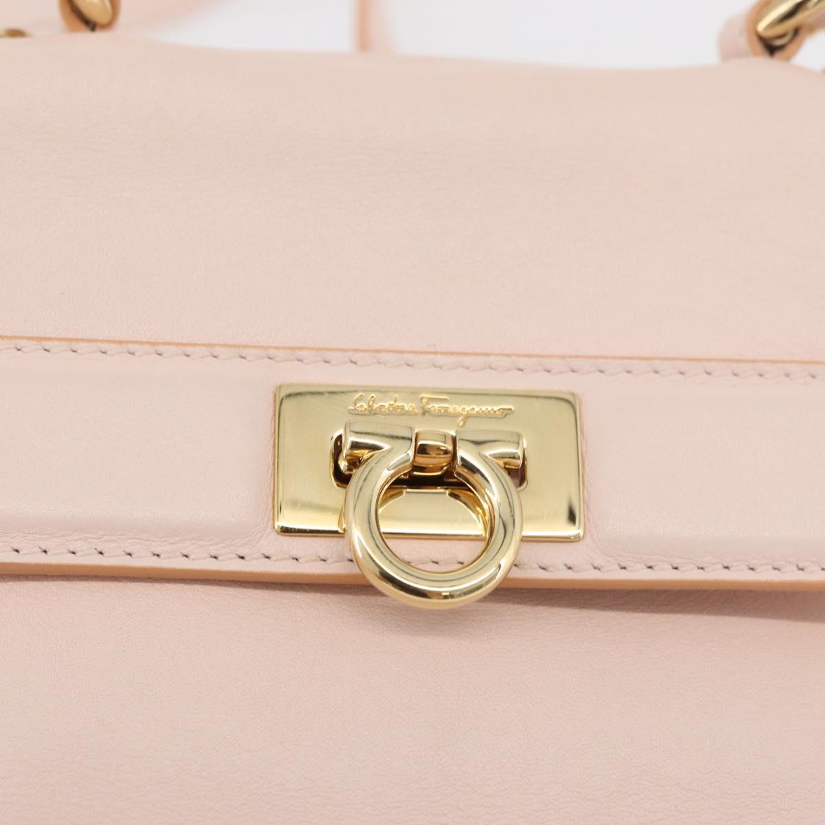Salvatore Ferragamo Gancini Hand Bag Leather 2way Pink Gold Auth BAZ784A