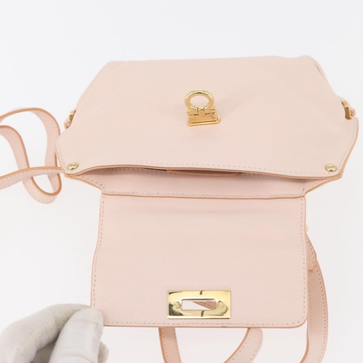 Salvatore Ferragamo Gancini Hand Bag Leather 2way Pink Gold Auth BAZ784A
