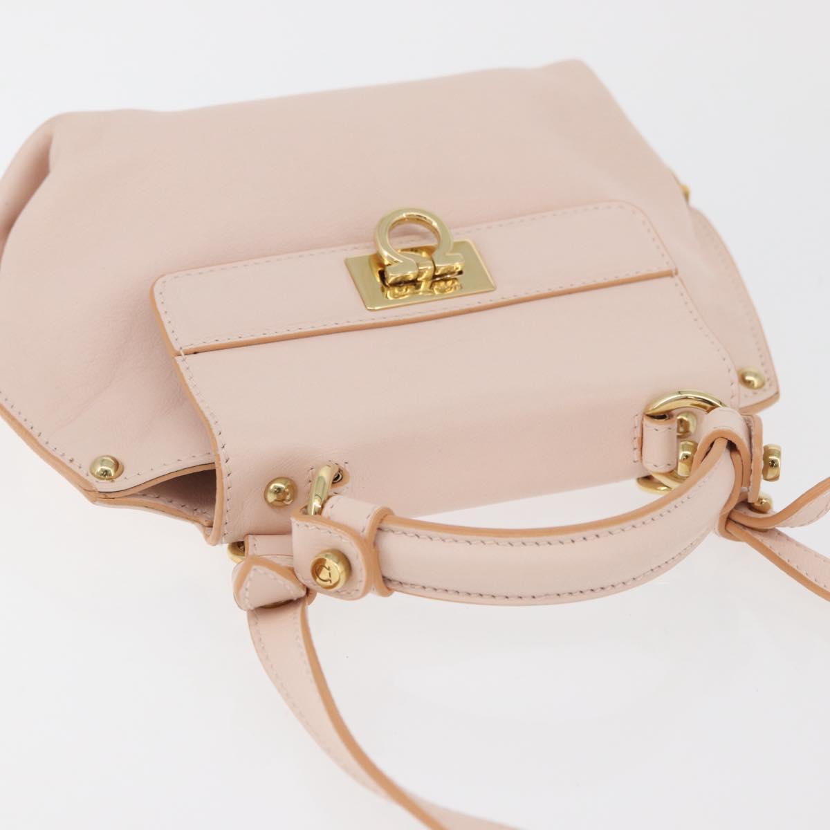 Salvatore Ferragamo Gancini Hand Bag Leather 2way Pink Gold Auth BAZ784A