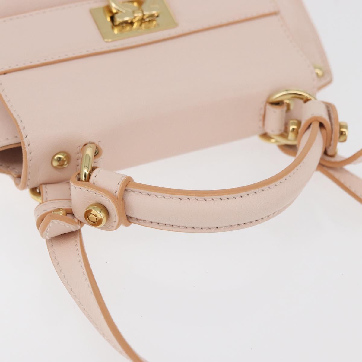 Salvatore Ferragamo Gancini Hand Bag Leather 2way Pink Gold Auth BAZ784A