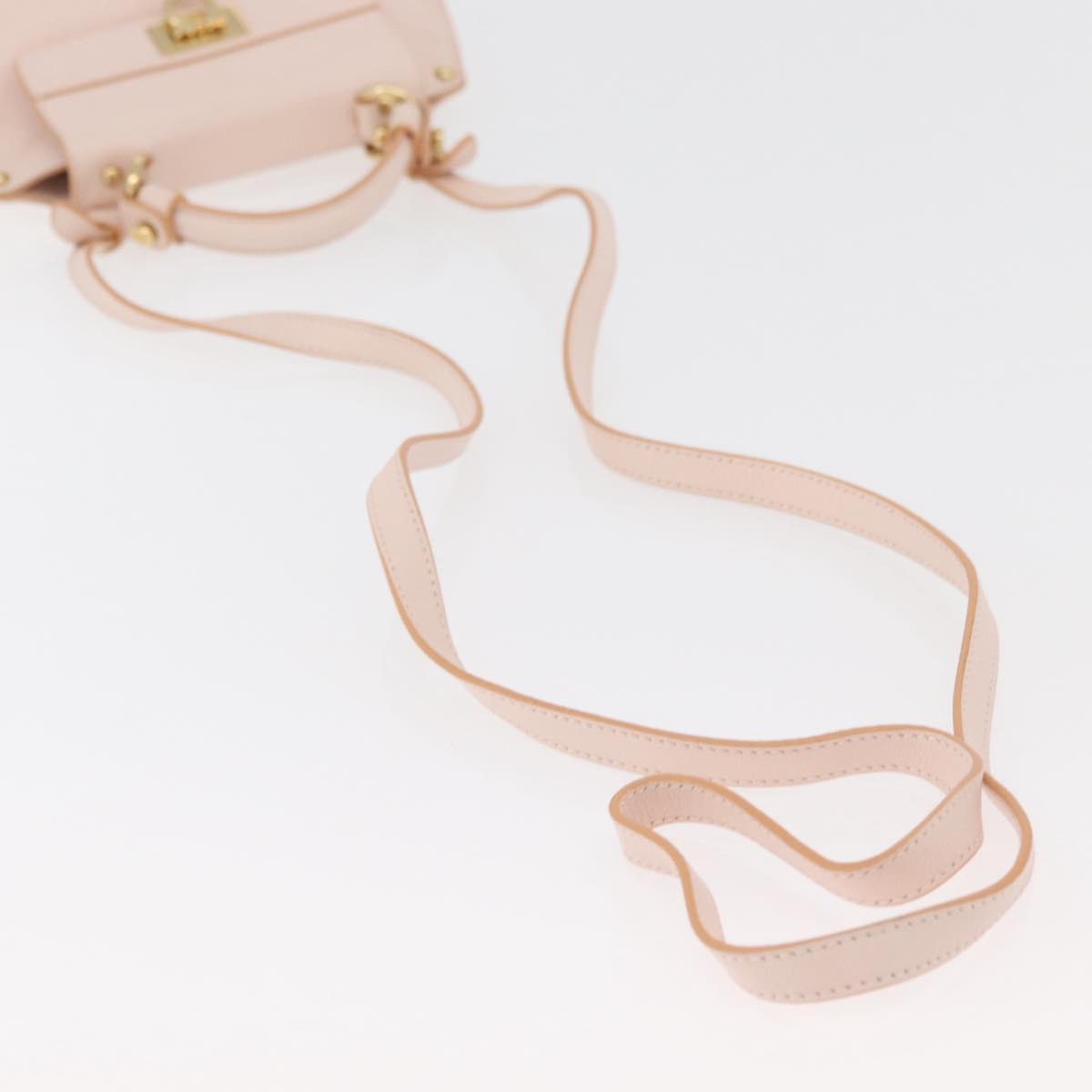 Salvatore Ferragamo Gancini Hand Bag Leather 2way Pink Gold Auth BAZ784A