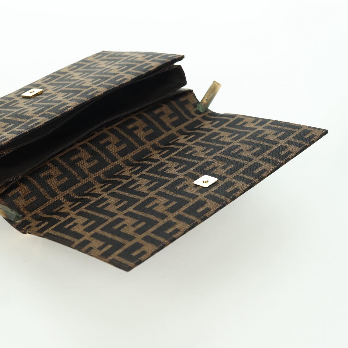 FENDI Zucca Canvas Shoulder Bag Black Brown gold Auth BAZ787V