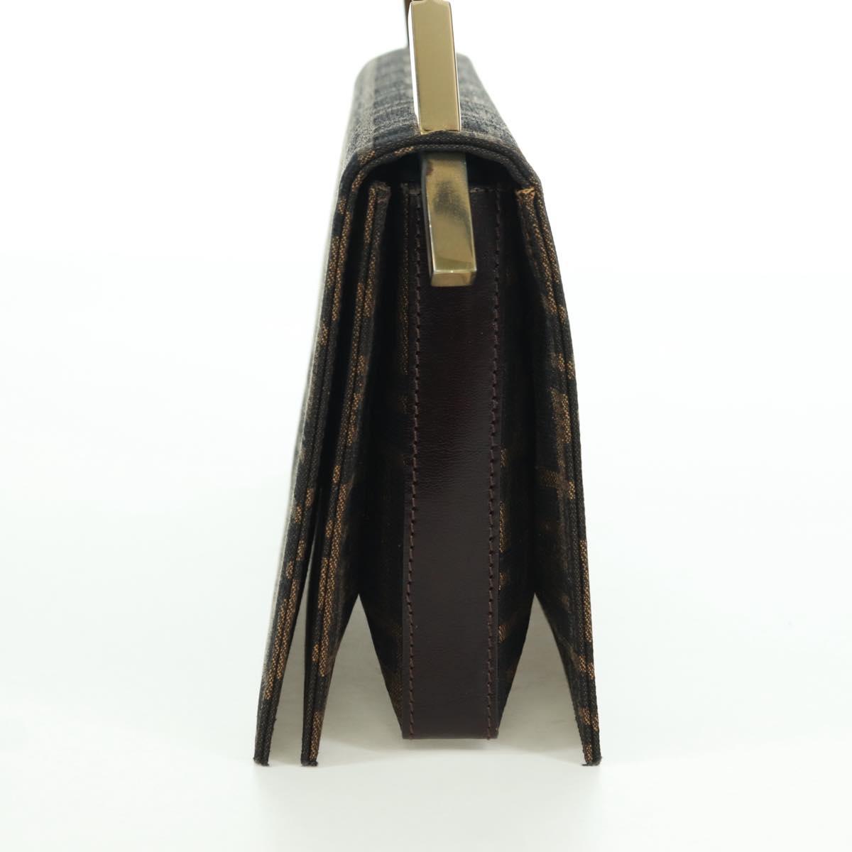 FENDI Zucca Canvas Shoulder Bag Black Brown gold Auth BAZ787V