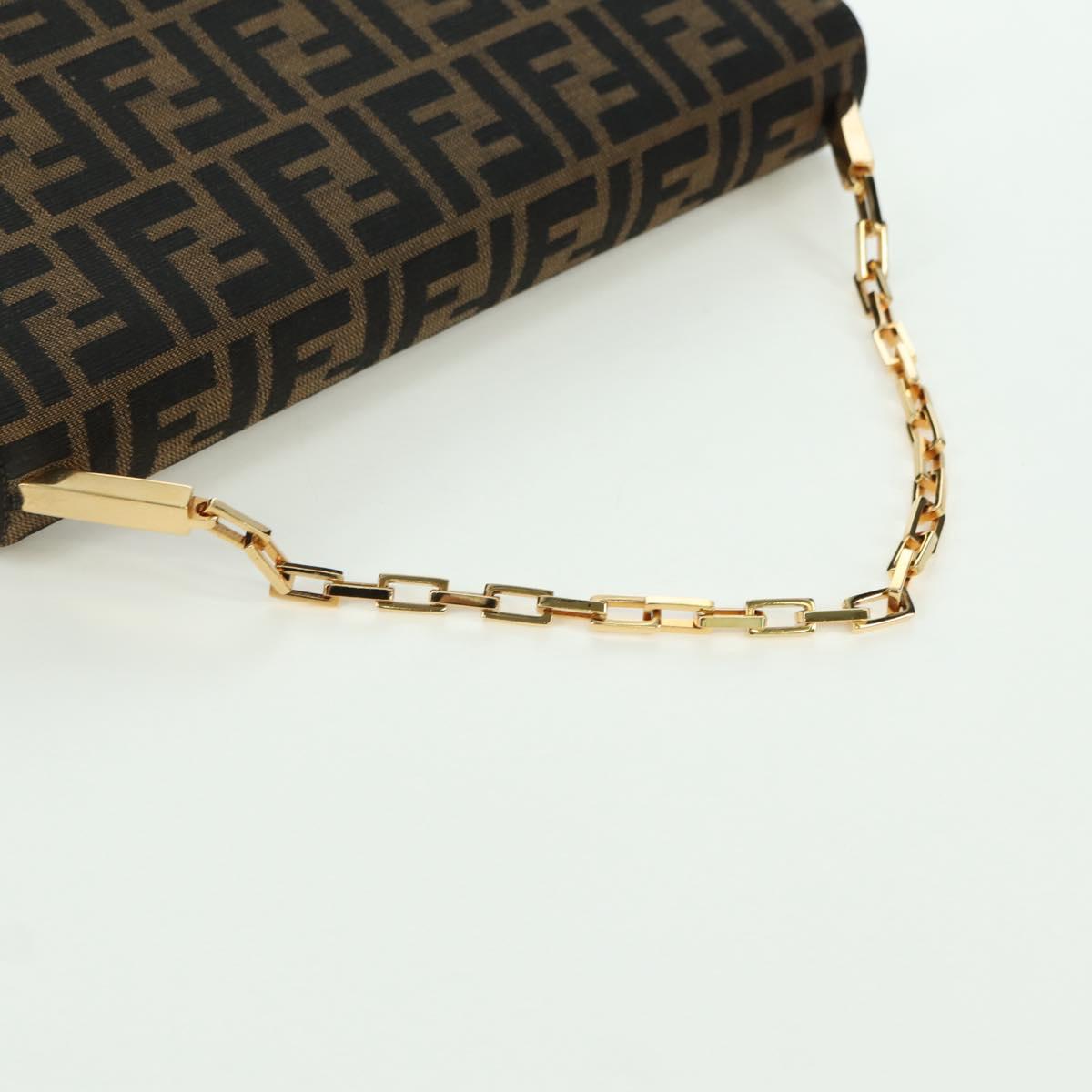 FENDI Zucca Canvas Shoulder Bag Black Brown gold Auth BAZ787V