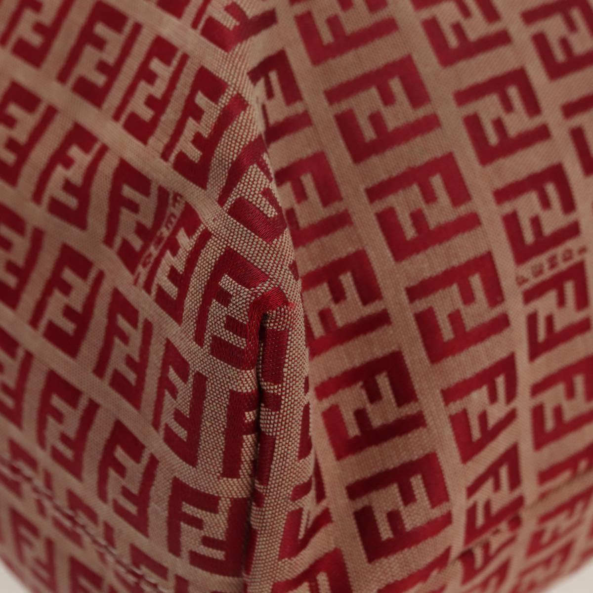 FENDI Zucchino Canvas Chain Tote Bag Red Gold Auth BAZ789V
