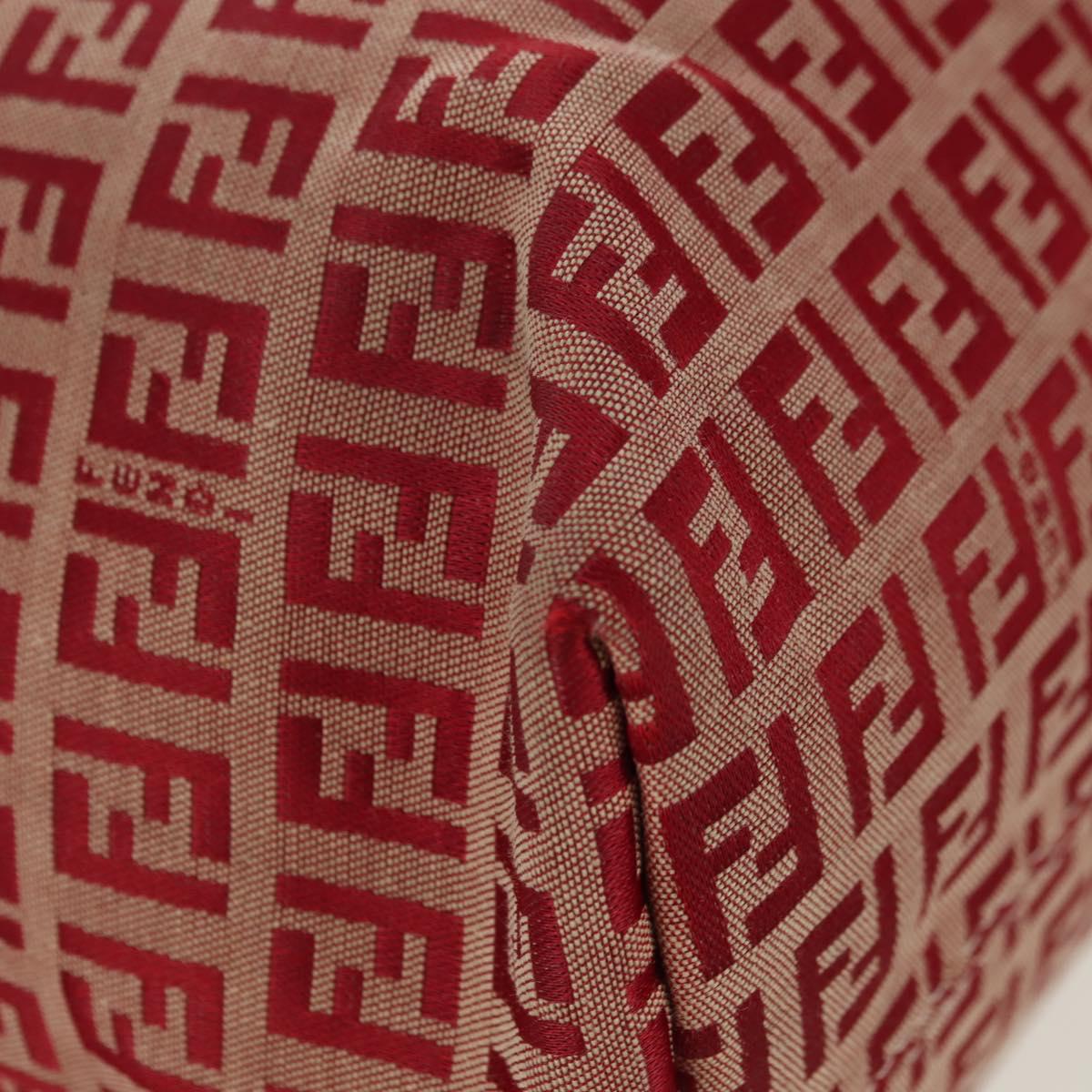 FENDI Zucchino Canvas Chain Tote Bag Red Gold Auth BAZ789V