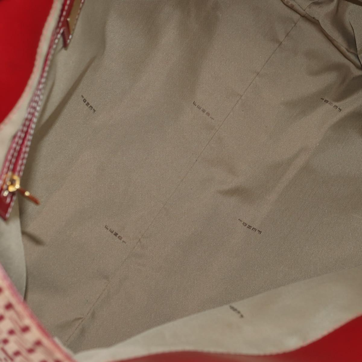 FENDI Zucchino Canvas Chain Tote Bag Red Gold Auth BAZ789V