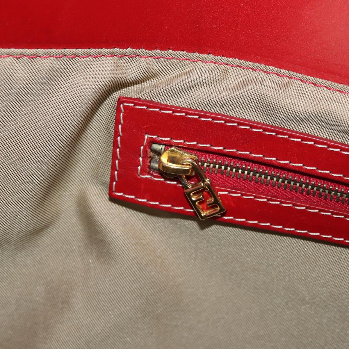FENDI Zucchino Canvas Chain Tote Bag Red Gold Auth BAZ789V