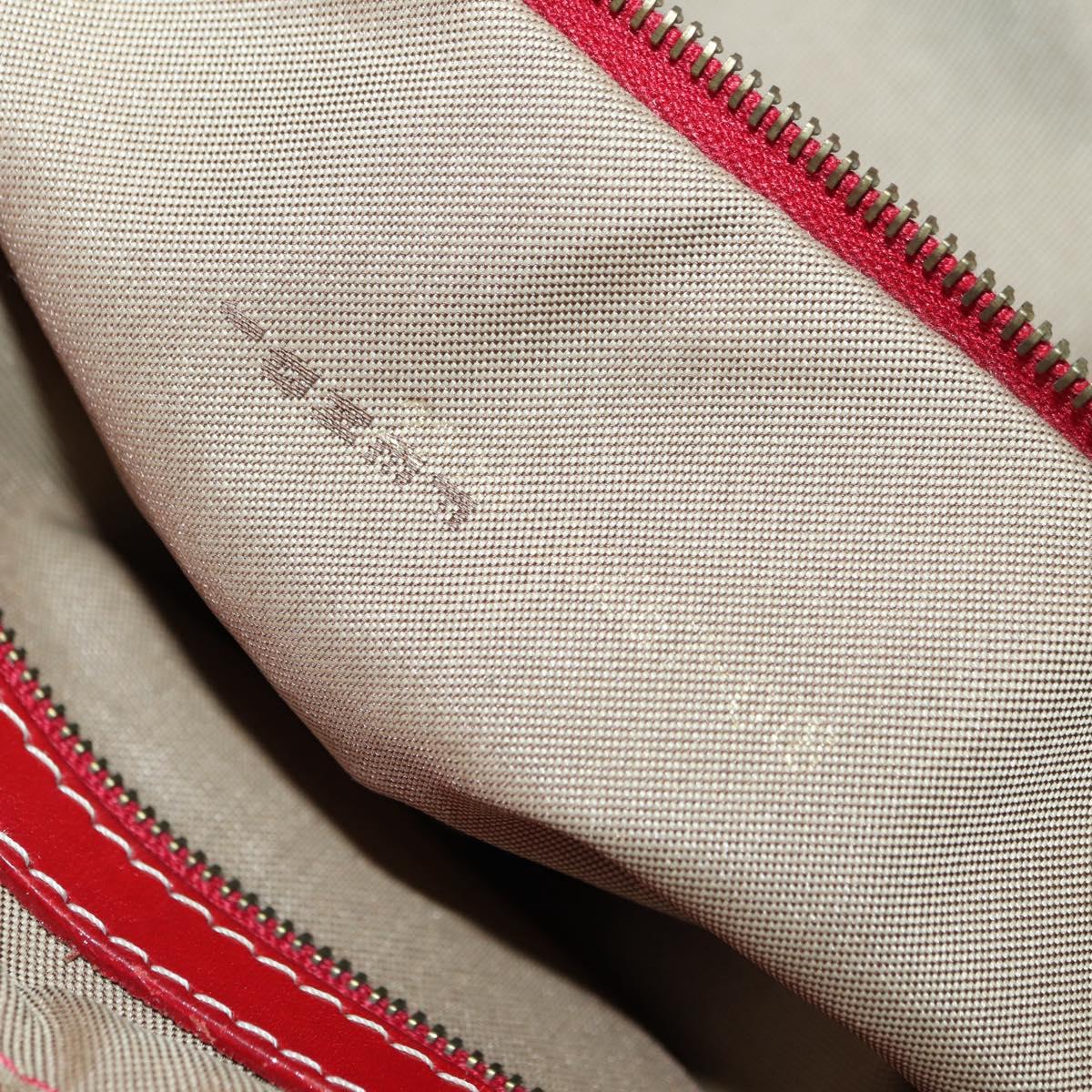 FENDI Zucchino Canvas Chain Tote Bag Red Gold Auth BAZ789V
