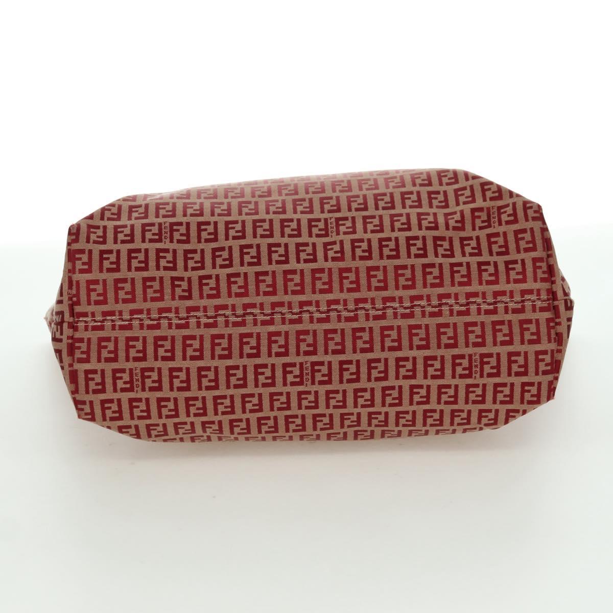 FENDI Zucchino Canvas Chain Tote Bag Red Gold Auth BAZ789V
