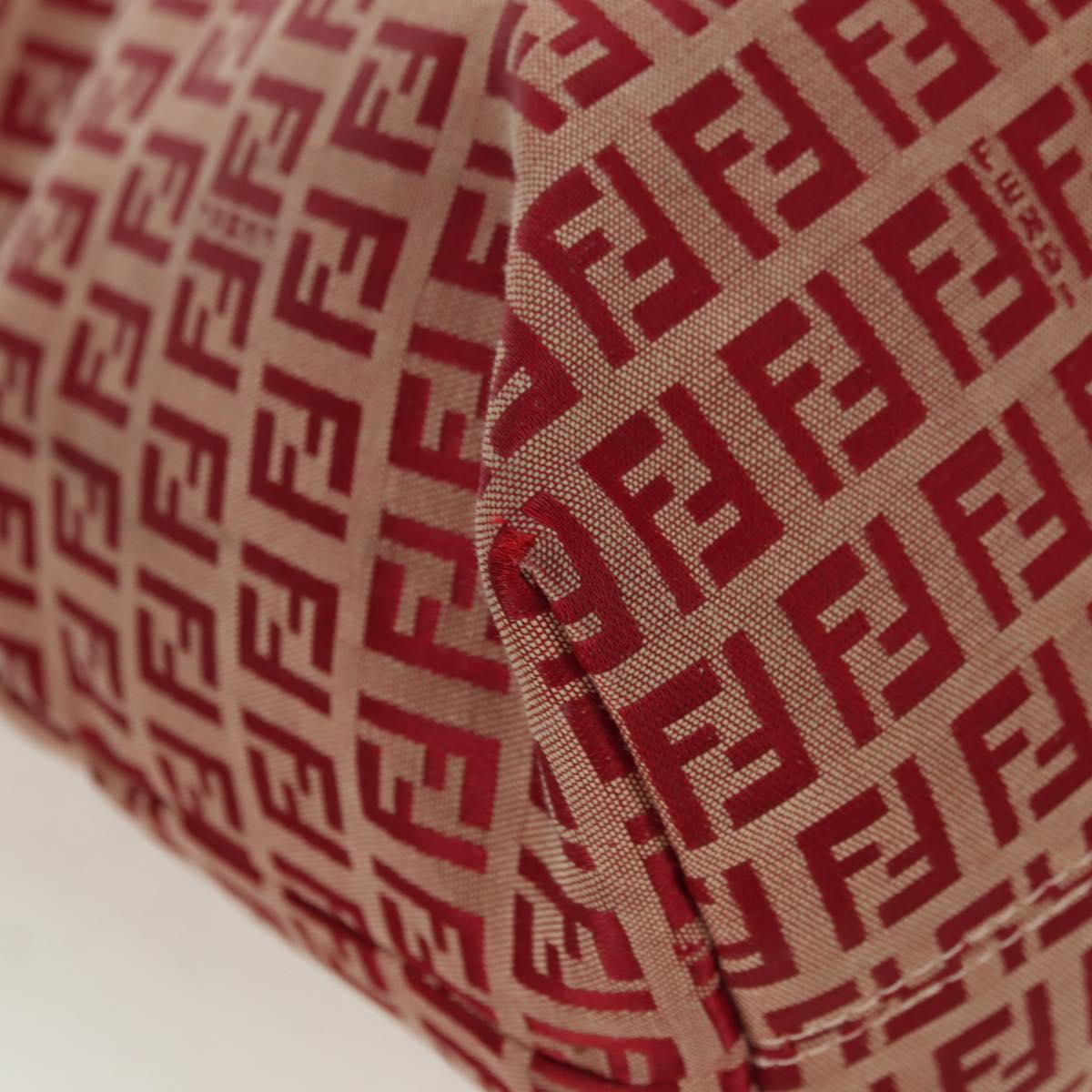 FENDI Zucchino Canvas Chain Tote Bag Red Gold Auth BAZ789V