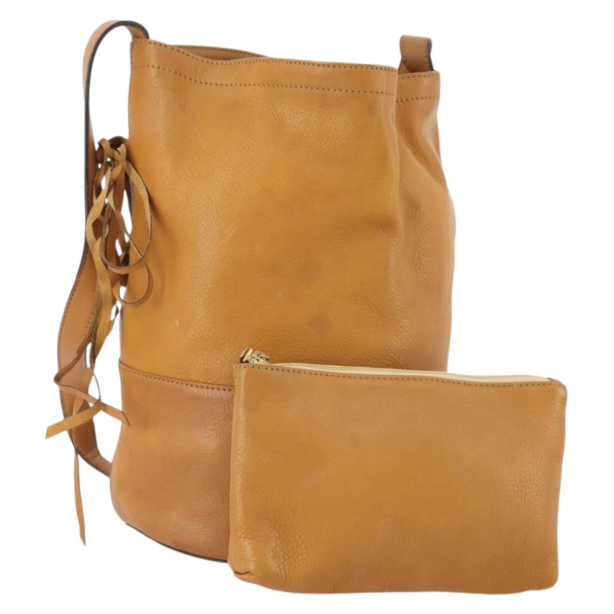 CELINE Shoulder Bag Leather Beige Auth BAZ792