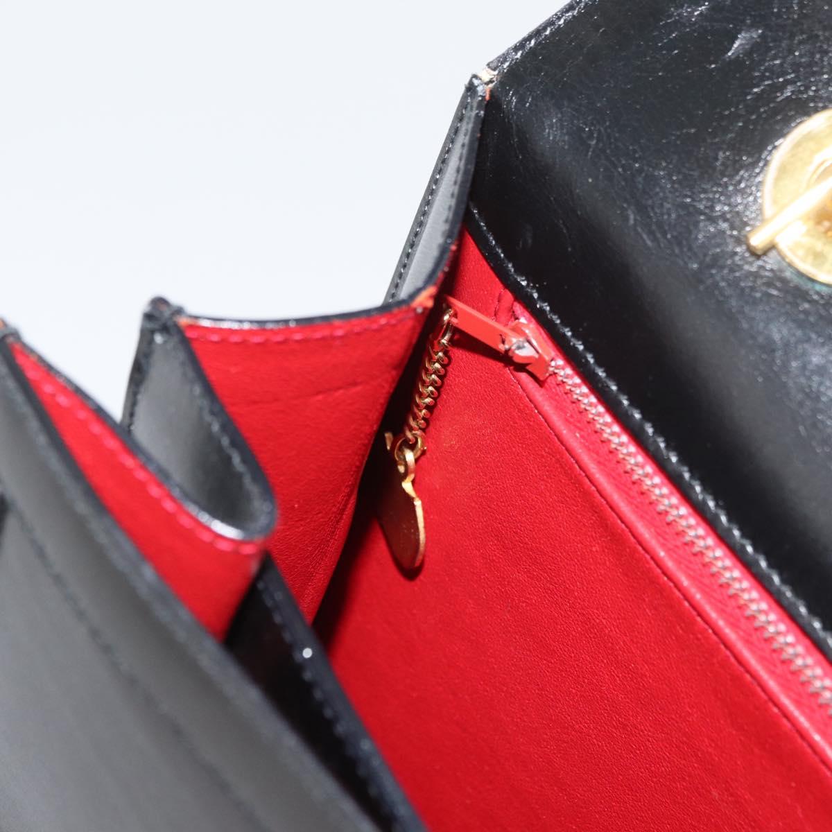 CELINE Circle Hand Bag Leather Black Gold Auth BAZ793V