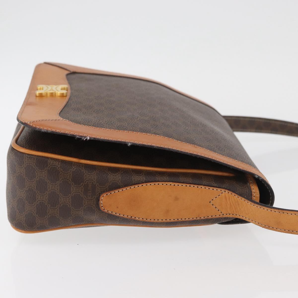 CELINE Macadam Canvas Shoulder Bag PVC Leather Brown Gold Auth BAZ794