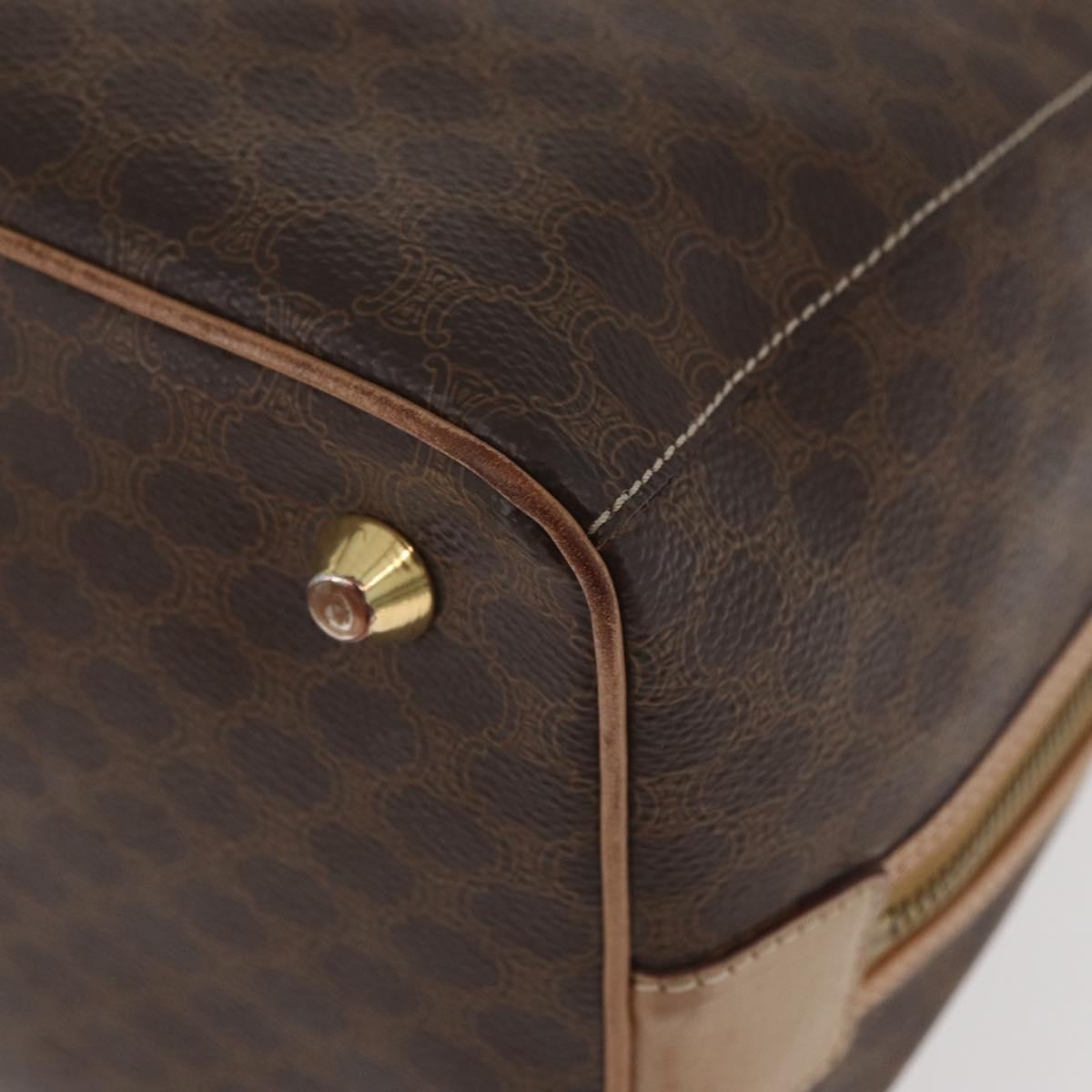 CELINE Macadam Canvas Boston Bag PVC Leather Brown Gold Auth BAZ795A