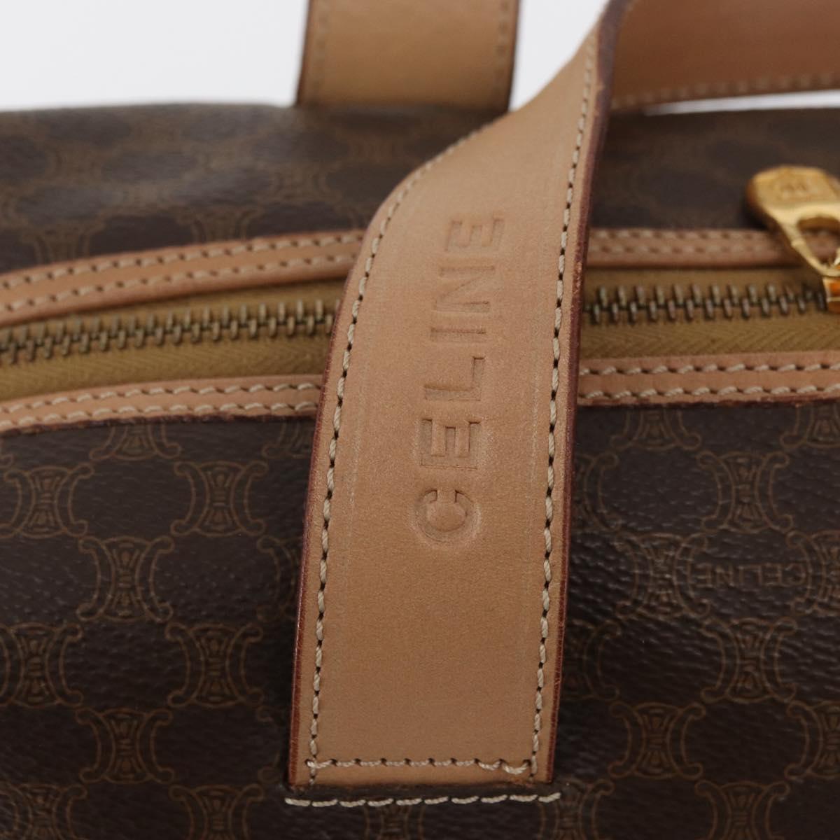 CELINE Macadam Canvas Boston Bag PVC Leather Brown Gold Auth BAZ795A
