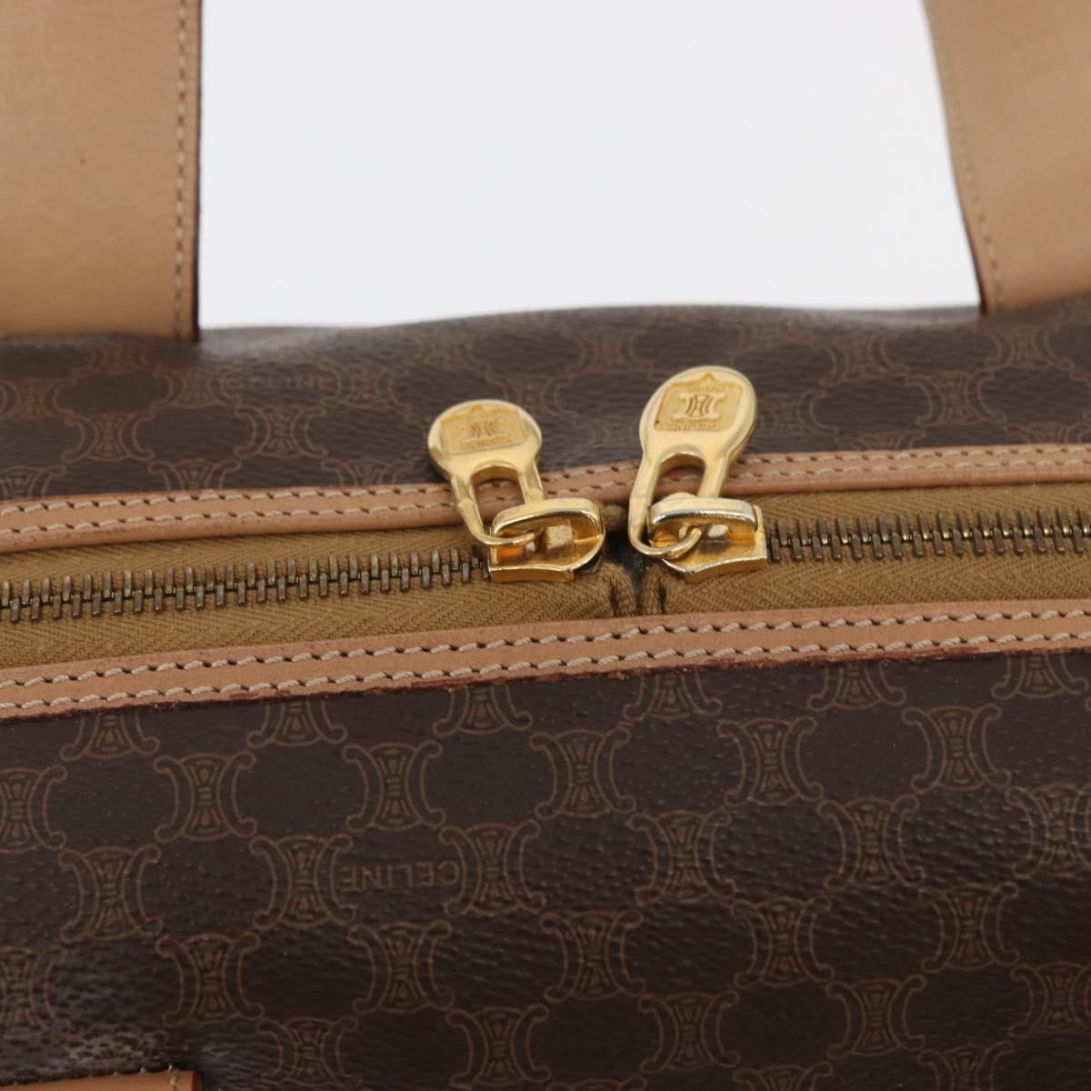 CELINE Macadam Canvas Boston Bag PVC Leather Brown Gold Auth BAZ795A