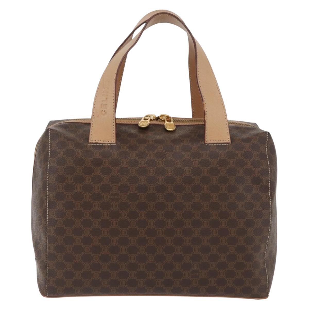 CELINE Macadam Canvas Boston Bag PVC Leather Brown Gold Auth BAZ795A