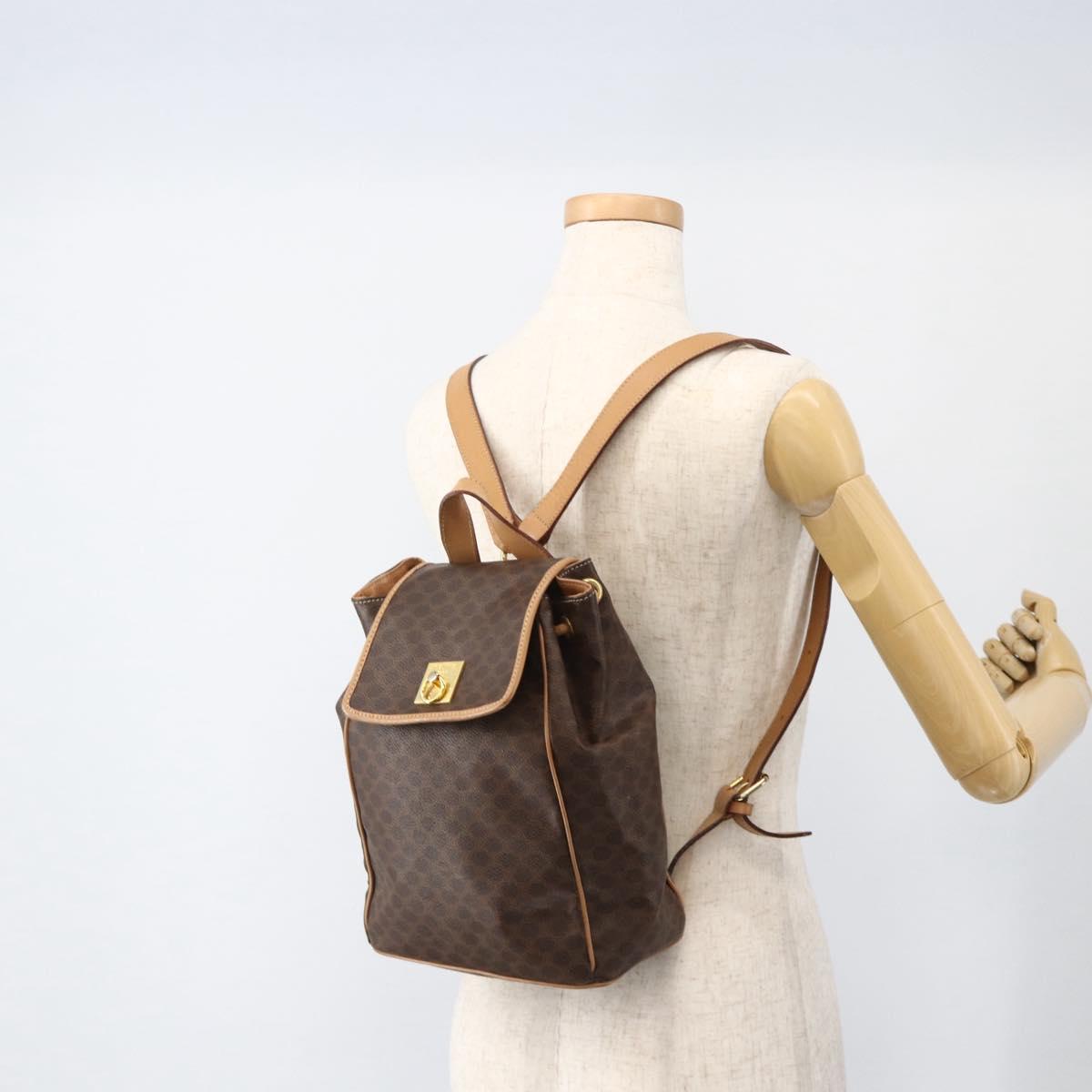CELINE Macadam Canvas Backpack PVC Leather Brown Gold Auth BAZ796A