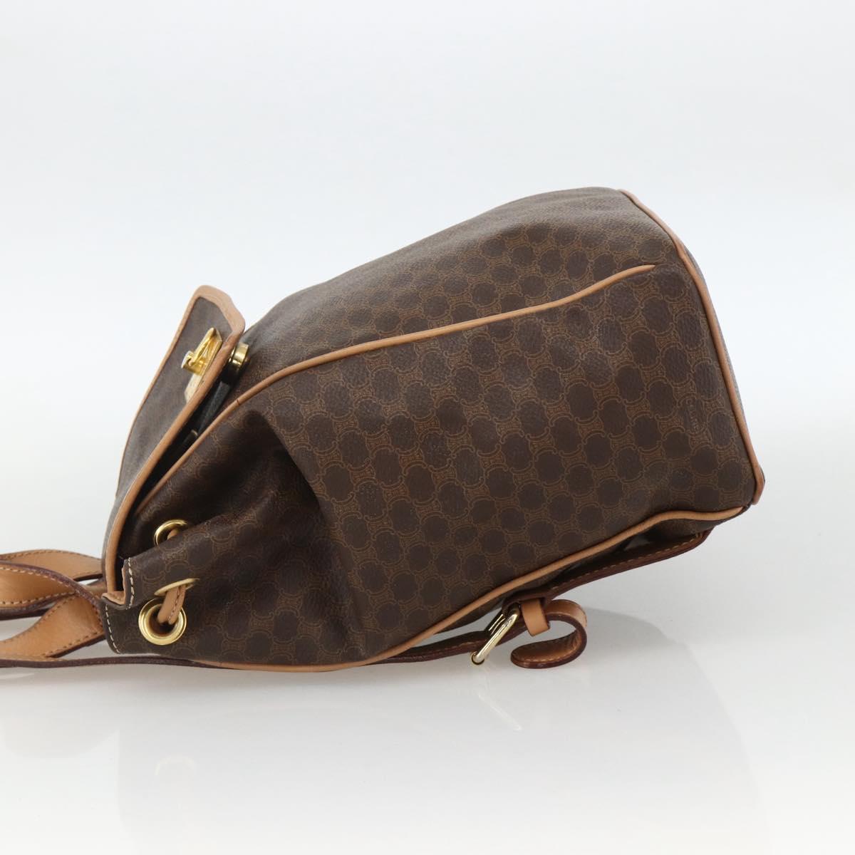 CELINE Macadam Canvas Backpack PVC Leather Brown Gold Auth BAZ796A