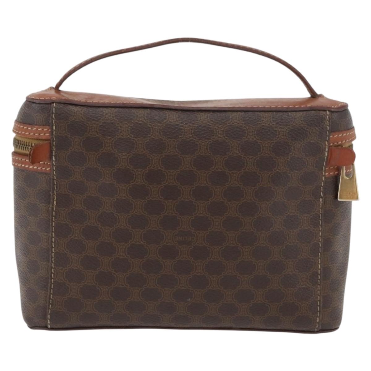 CELINE Macadam Canvas Hand Bag PVC Leather Brown Gold Auth BAZ799