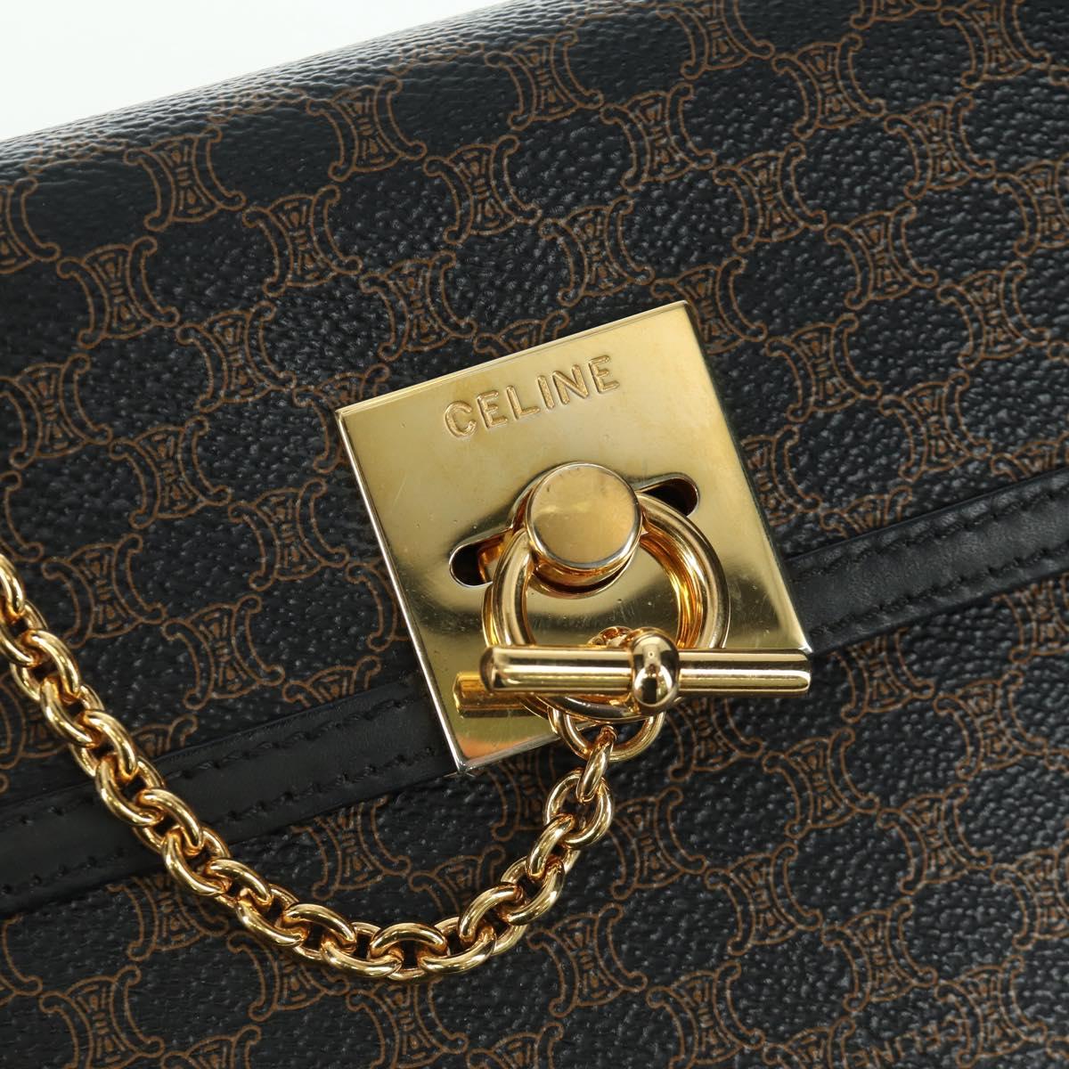 CELINE Macadam Canvas Hand Bag PVC Leather Black Gold Auth BAZ800V