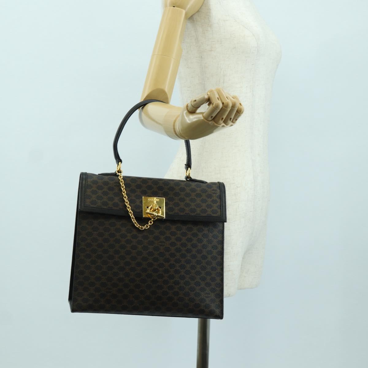 CELINE Macadam Canvas Hand Bag PVC Leather Black Gold Auth BAZ800V