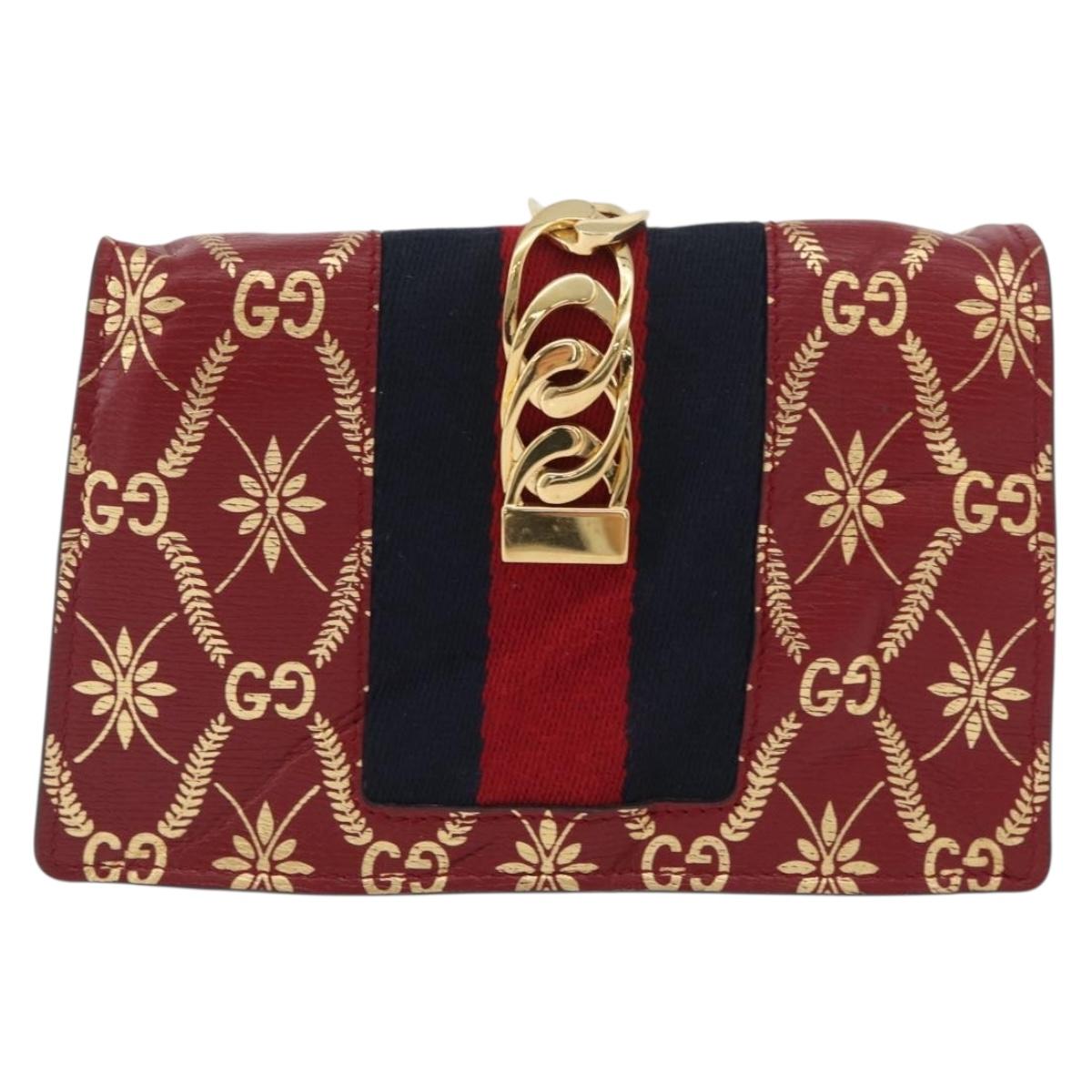 GUCCI GG Canvas Sylvie Sherry Line Chain Bag Leather Red 494646 Auth BAZ806A