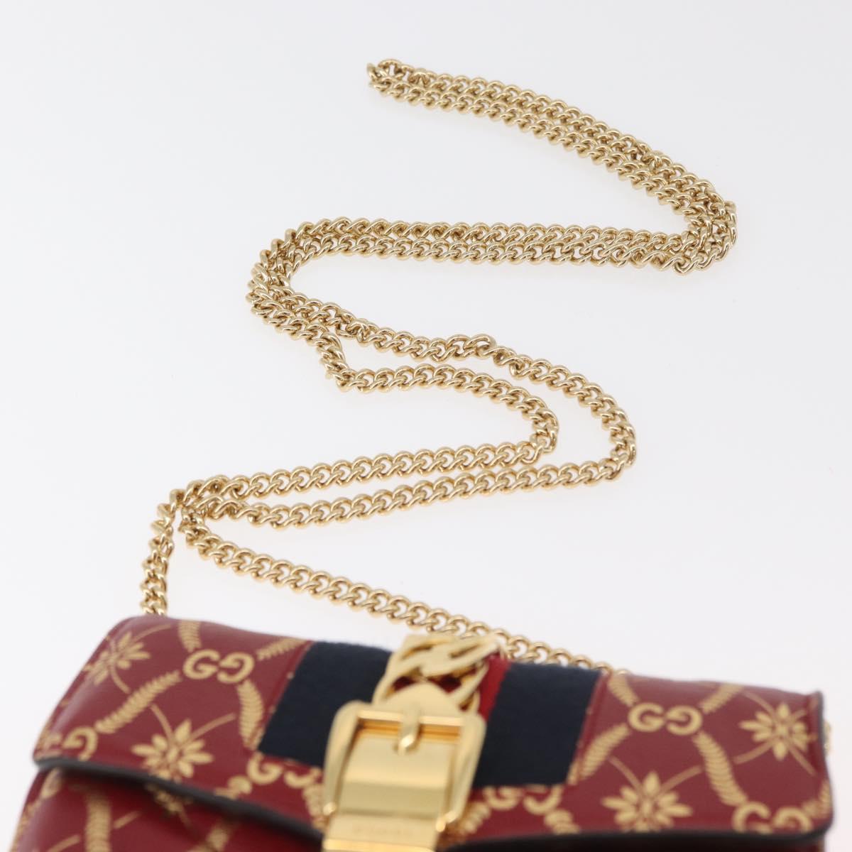 GUCCI GG Canvas Sylvie Sherry Line Chain Bag Leather Red 494646 Auth BAZ806A