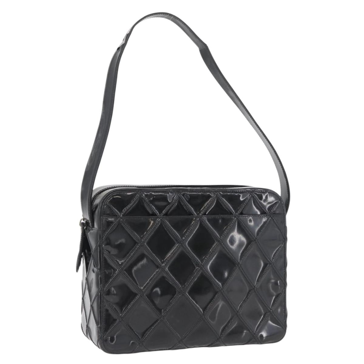 CHANEL Bicolore Shoulder Bag Patent leather Black Silver CC Auth BAZ811A