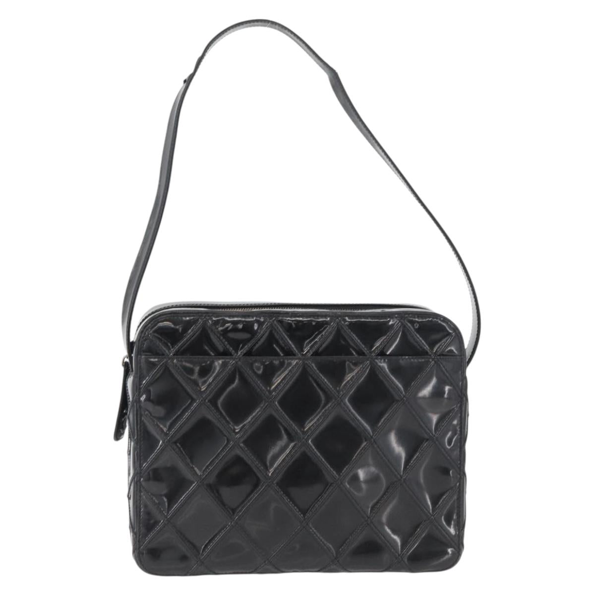 CHANEL Bicolore Shoulder Bag Patent leather Black Silver CC Auth BAZ811A