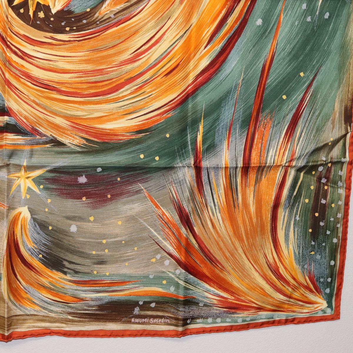 HERMES Carre 90 Scarf ""Feux du Ciel"" Silk Orange Auth BAZ823V