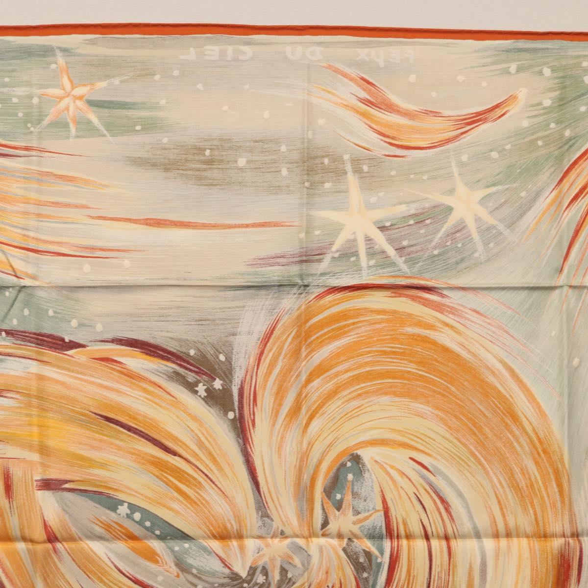 HERMES Carre 90 Scarf ""Feux du Ciel"" Silk Orange Auth BAZ823V