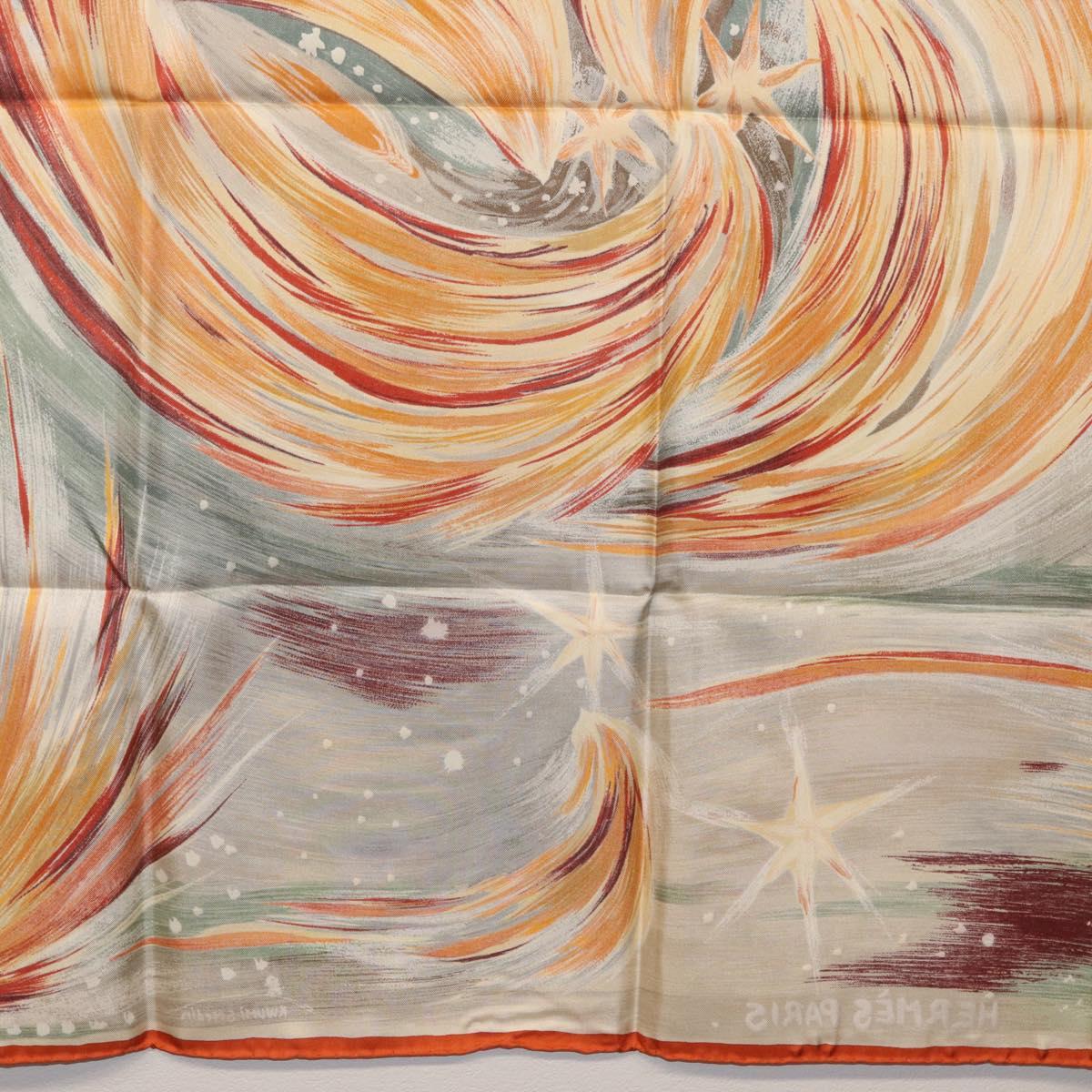 HERMES Carre 90 Scarf ""Feux du Ciel"" Silk Orange Auth BAZ823V