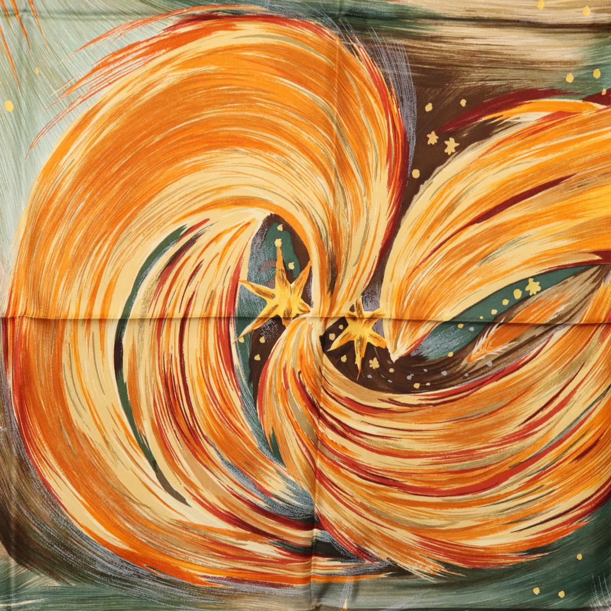 HERMES Carre 90 Scarf ""Feux du Ciel"" Silk Orange Auth BAZ823V