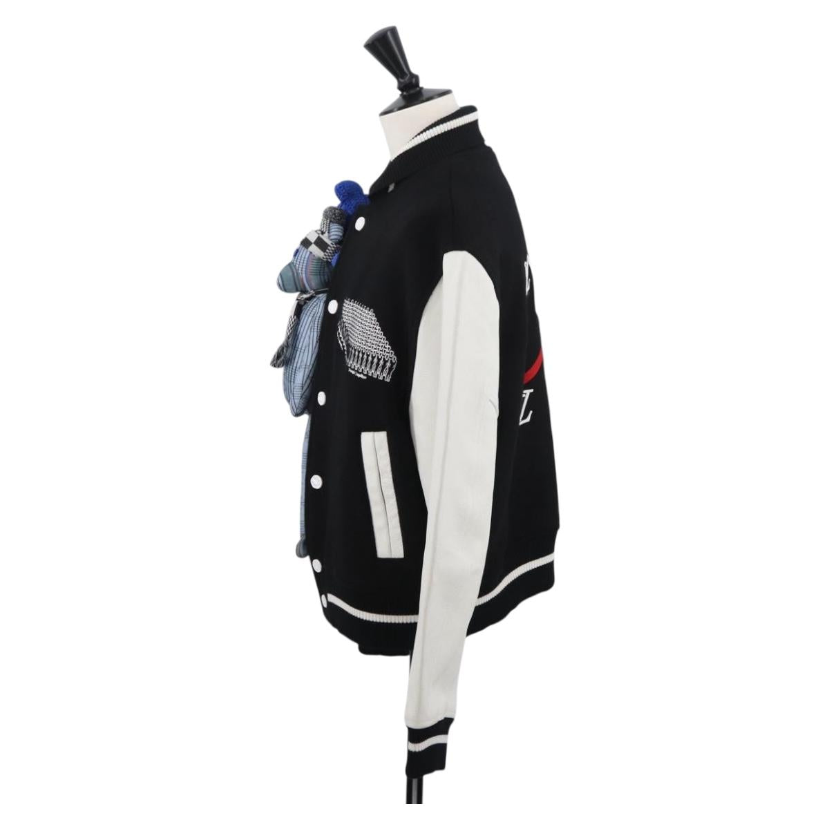 LOUIS VUITTON Puppet Baseball Jacket Wool Black 1A8PML LV Auth BAZ826SM