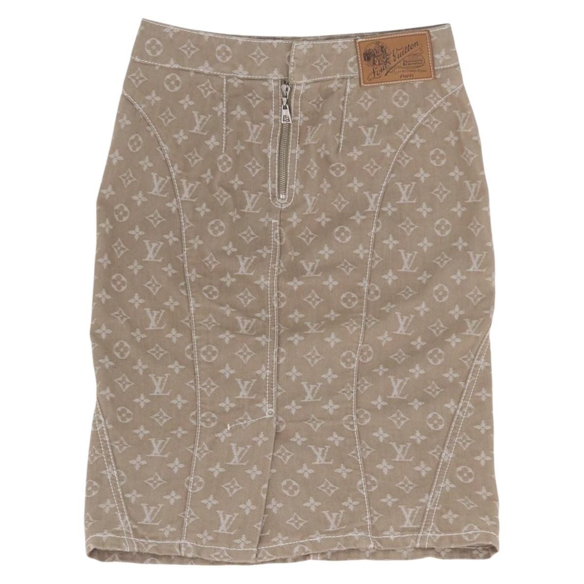 LOUIS VUITTON Monogram Denim skirt Beige LV Auth BAZ833SAM