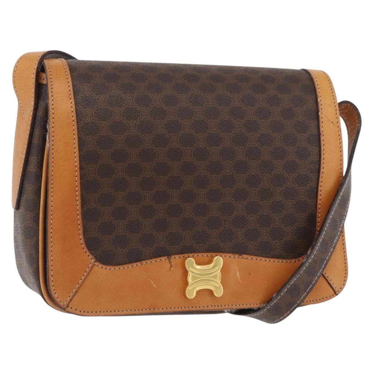 CELINE Macadam Canvas Shoulder Bag PVC Leather Brown Gold Auth BAZ855
