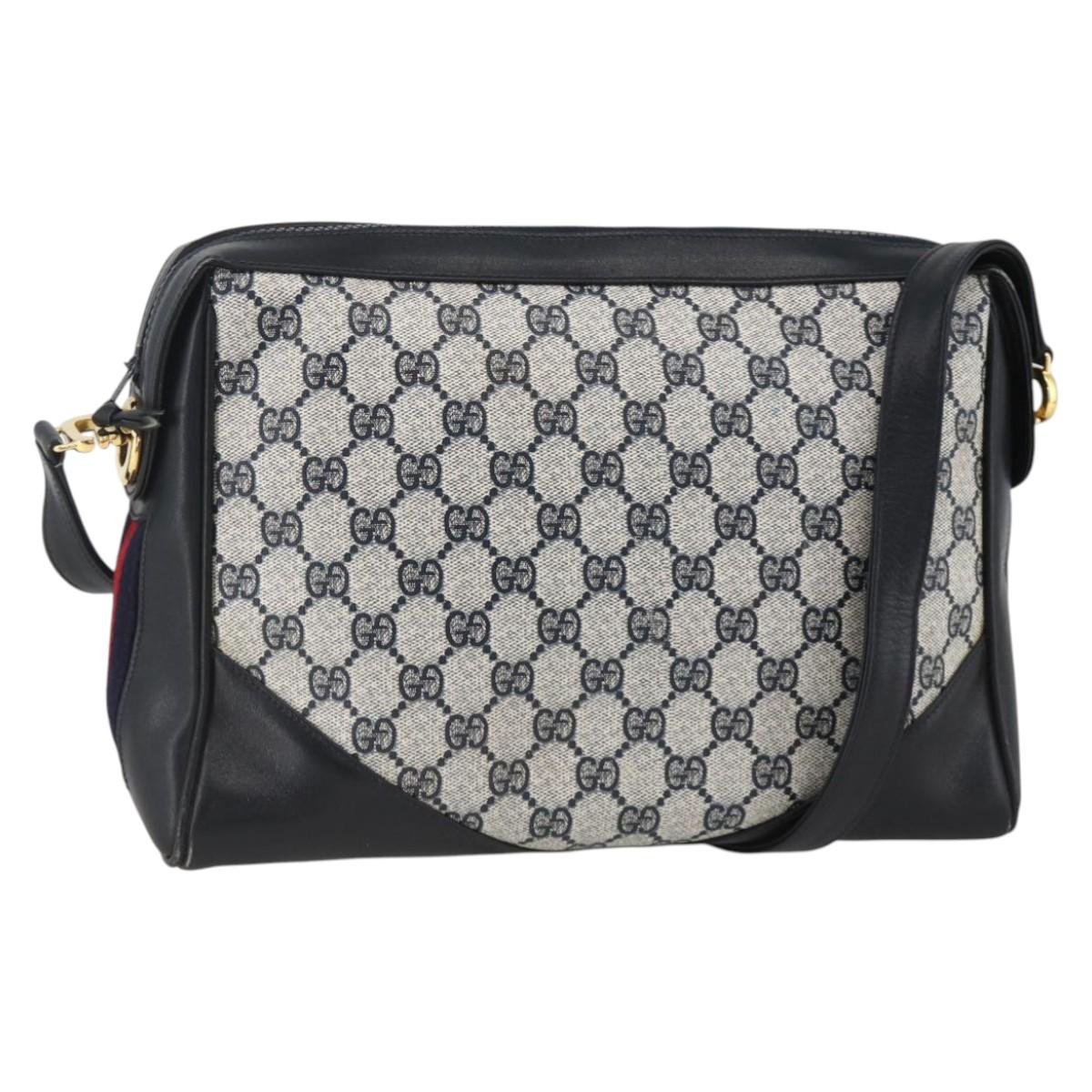 GUCCI GG Supreme Sherry Line Shoulder Bag PVC Navy Gold Red Auth BAZ856