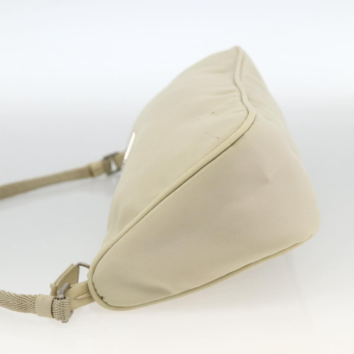 PRADA Accessory Pouch Nylon Beige Silver Auth BAZ860A