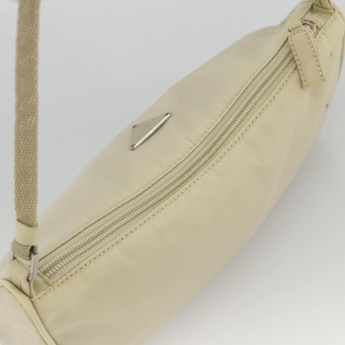 PRADA Accessory Pouch Nylon Beige Silver Auth BAZ860A