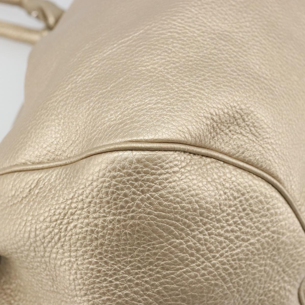 Salvatore Ferragamo Gancini Hand Bag Leather Champagne Gold Silver Auth BAZ863