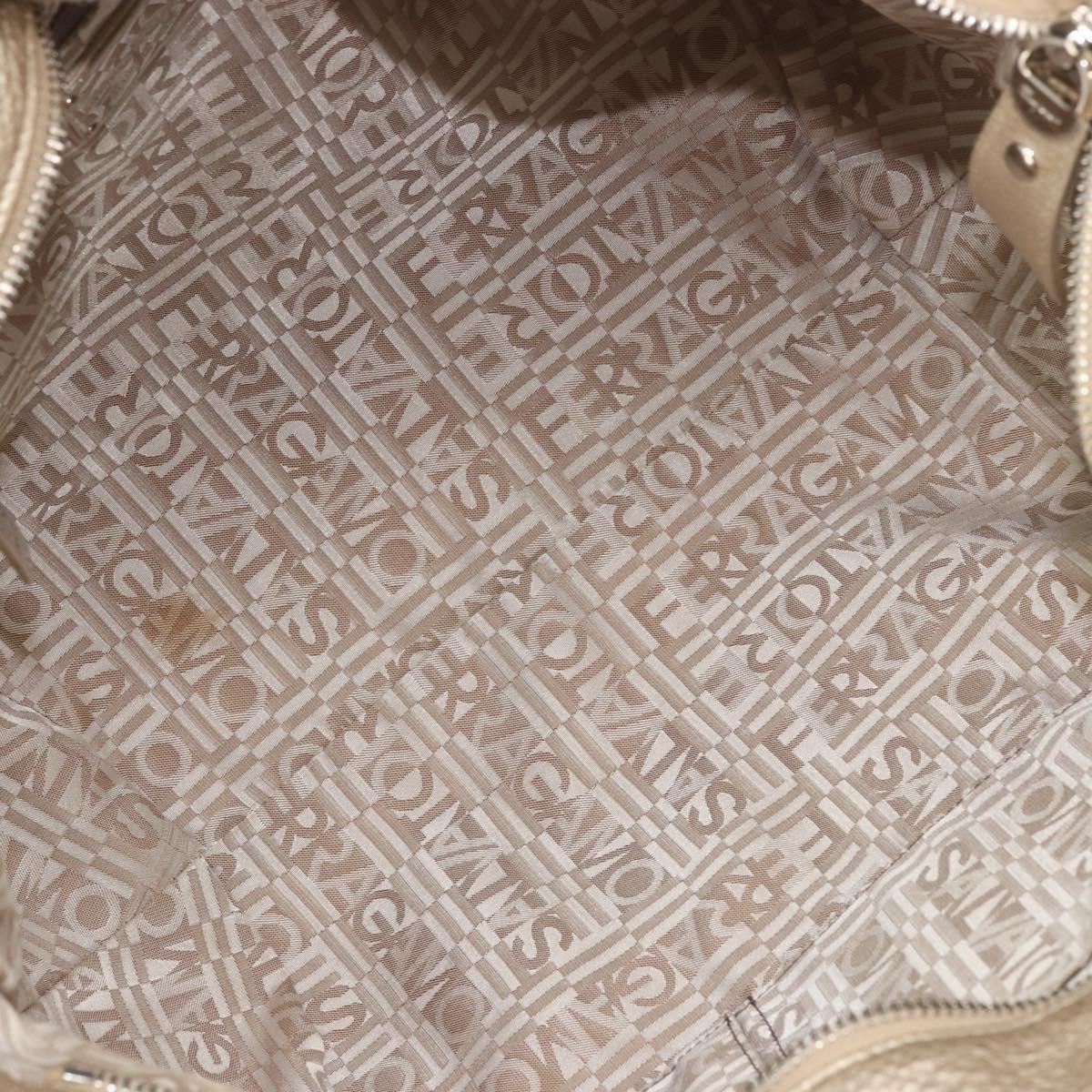 Salvatore Ferragamo Gancini Hand Bag Leather Champagne Gold Silver Auth BAZ863