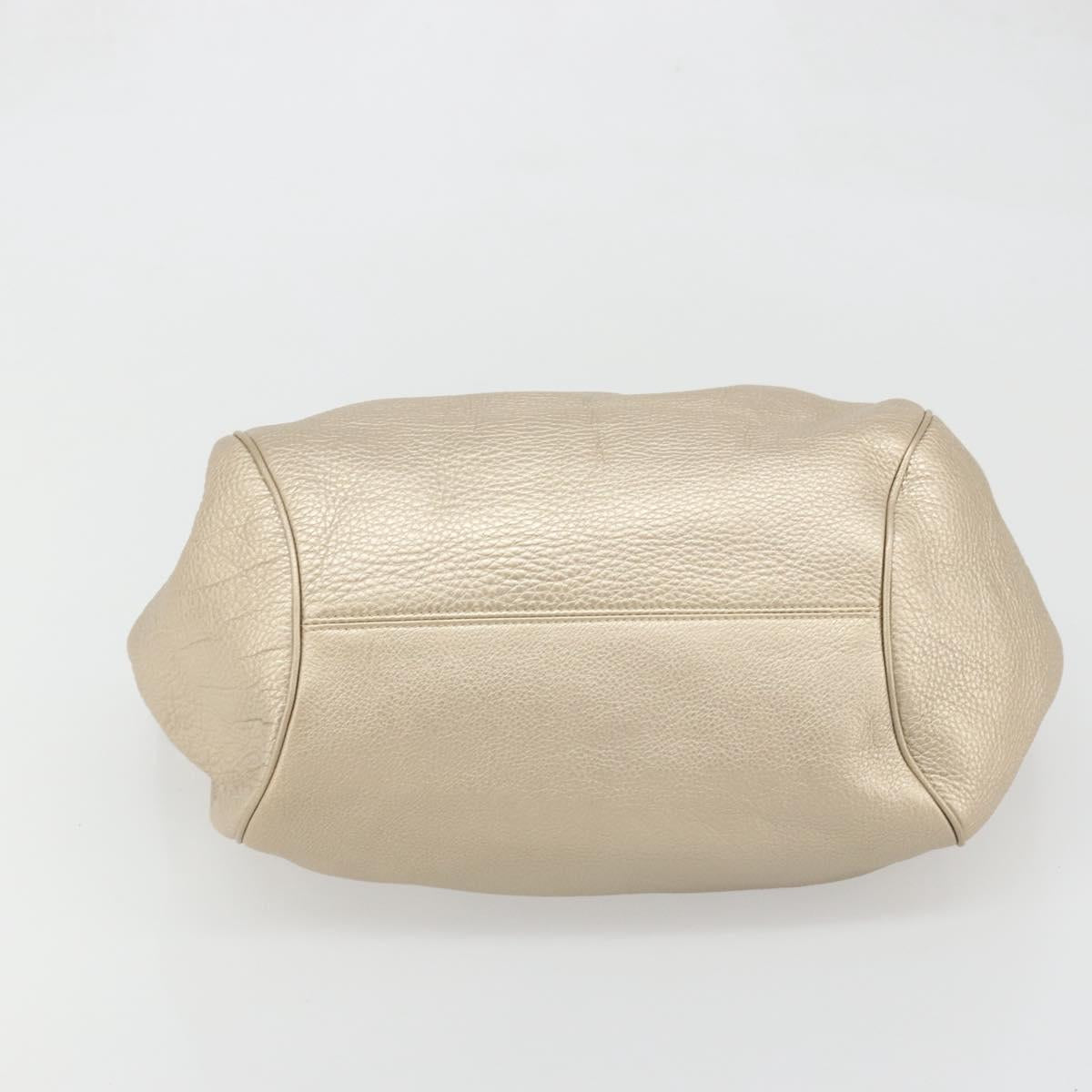 Salvatore Ferragamo Gancini Hand Bag Leather Champagne Gold Silver Auth BAZ863