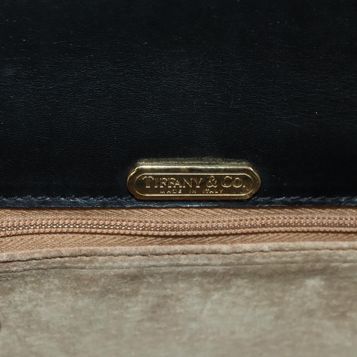 TIFFANY&Co. Chain Shoulder Bag Leather 2way Black Gold Auth BAZ864V