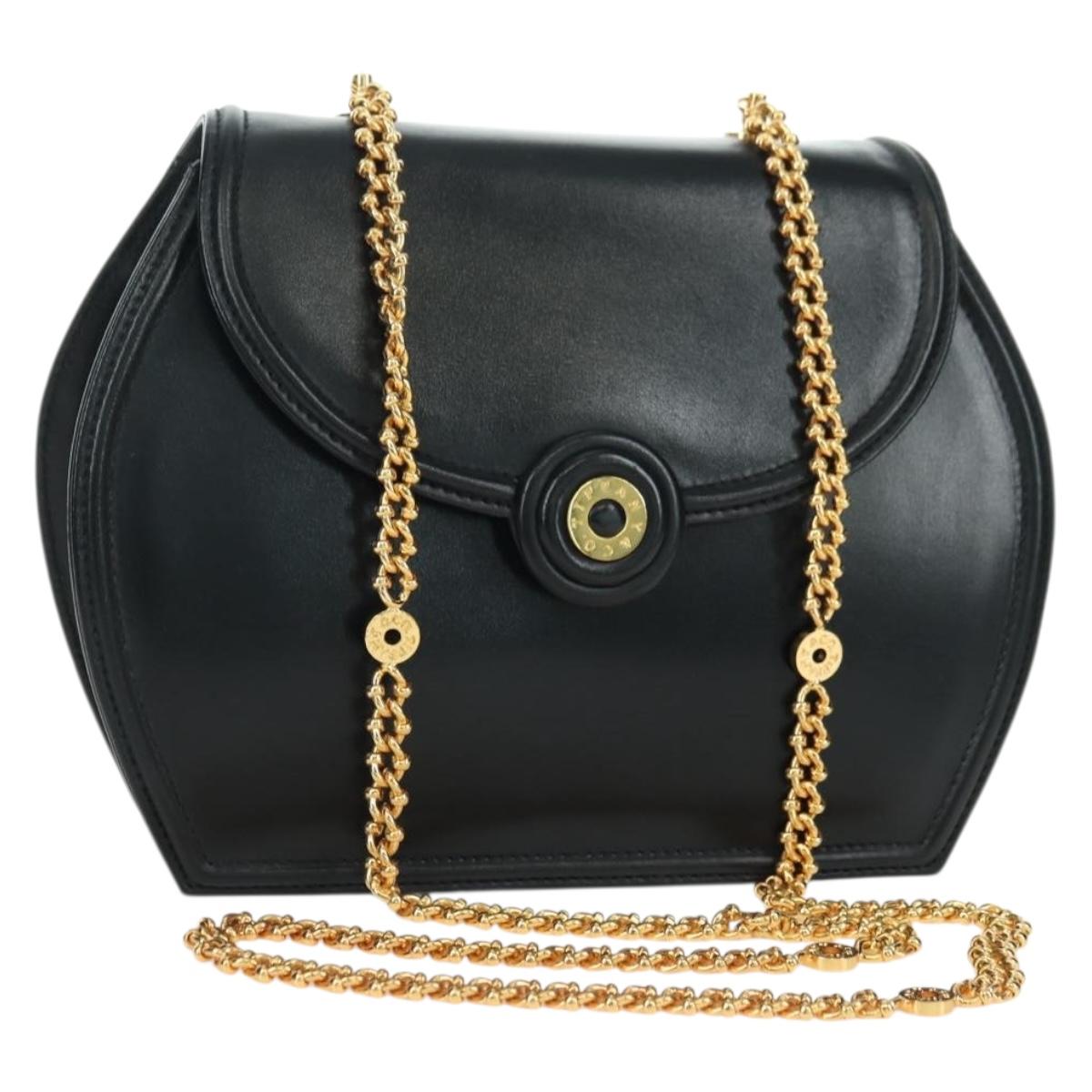 TIFFANY&Co. Chain Shoulder Bag Leather 2way Black Gold Auth BAZ864V