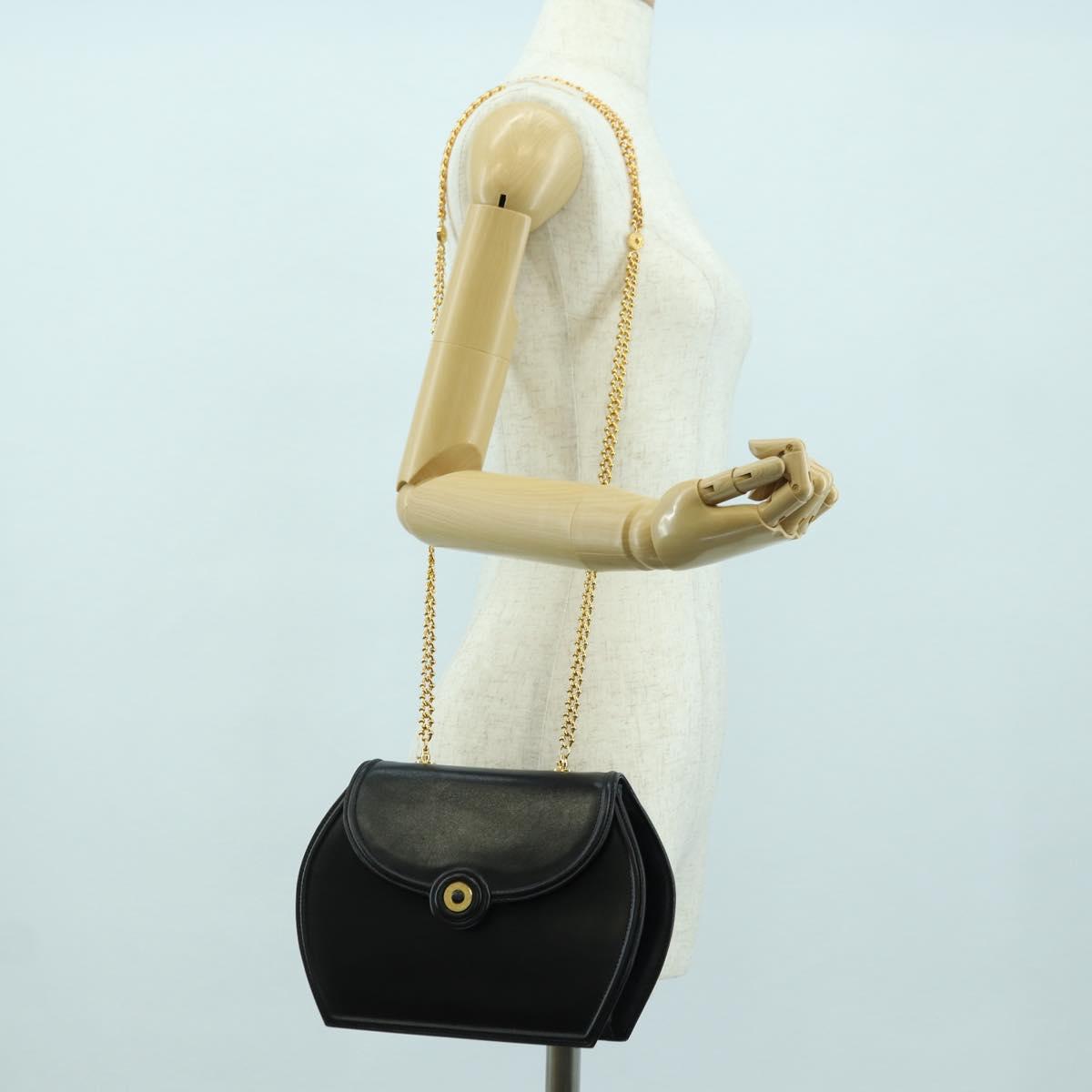 TIFFANY&Co. Chain Shoulder Bag Leather 2way Black Gold Auth BAZ864V